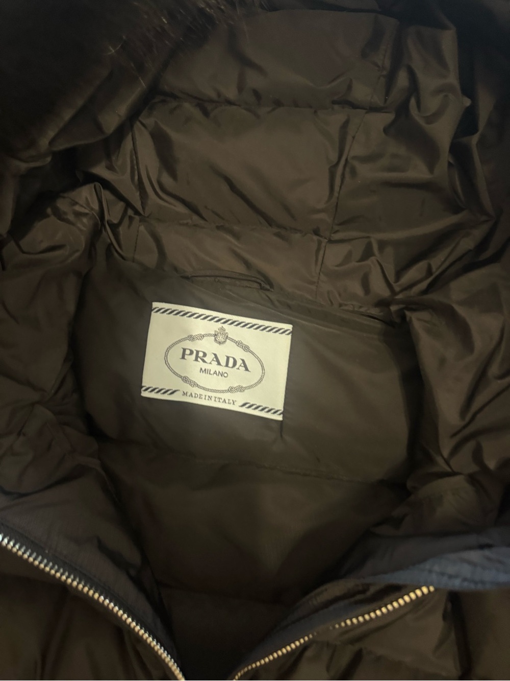 Prada Black Quilted Down Puffer Coat with Fur-Trim Hood - Picture 3 of 6